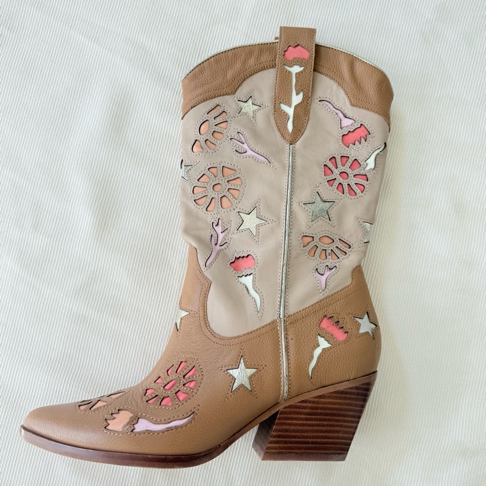 Dolce Vita Womens Lassie Western Boot Floral Brown Leather Cowboy Fashion 9.5